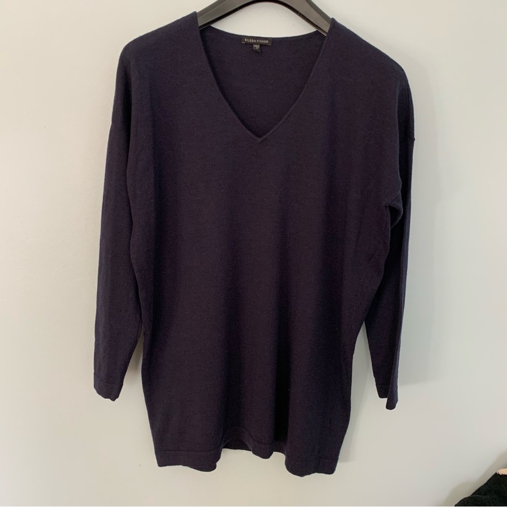 Eileen Fisher Merino wool Tunic sweater Med Navy